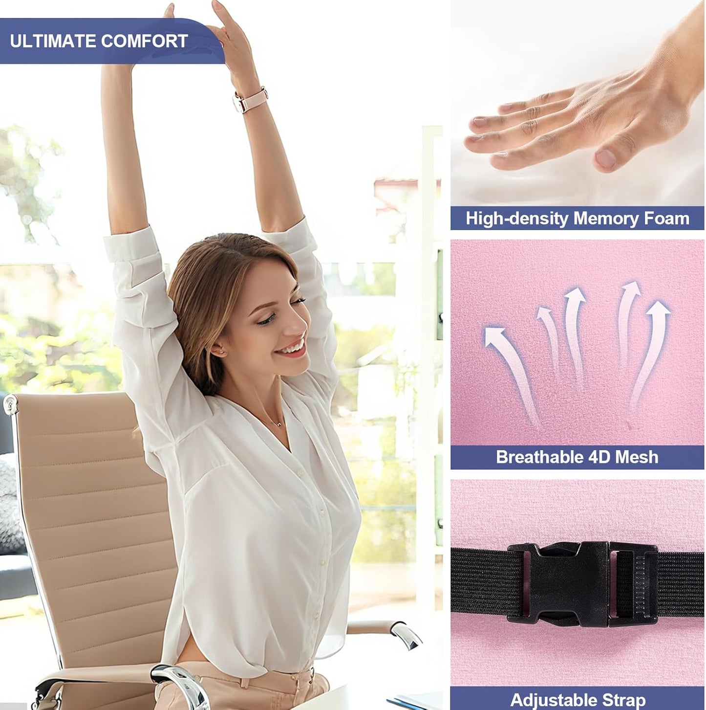 Lumbar Support Pillow Memory Foam Back Cushion