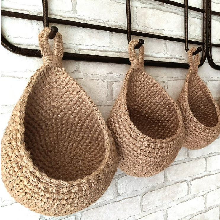 Jute Wall Storage Baskets Handwoven Organizers Set