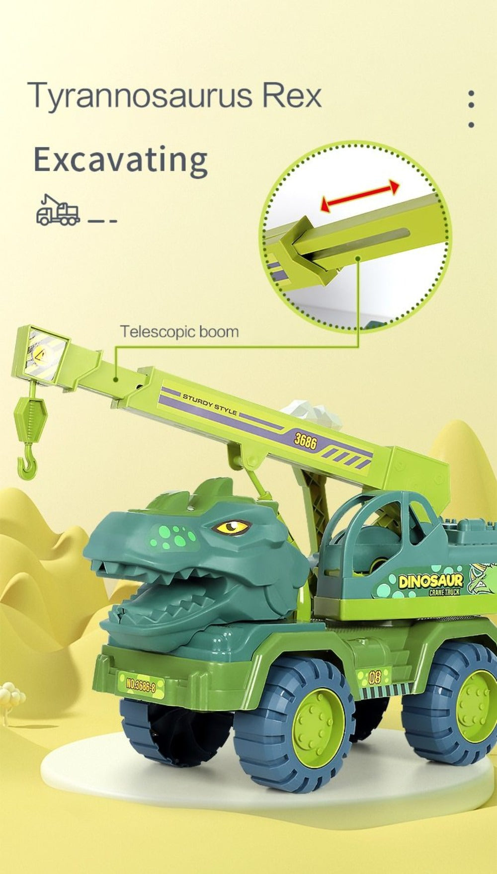 Dinosaur Excavator Truck Toy Vehicle Set