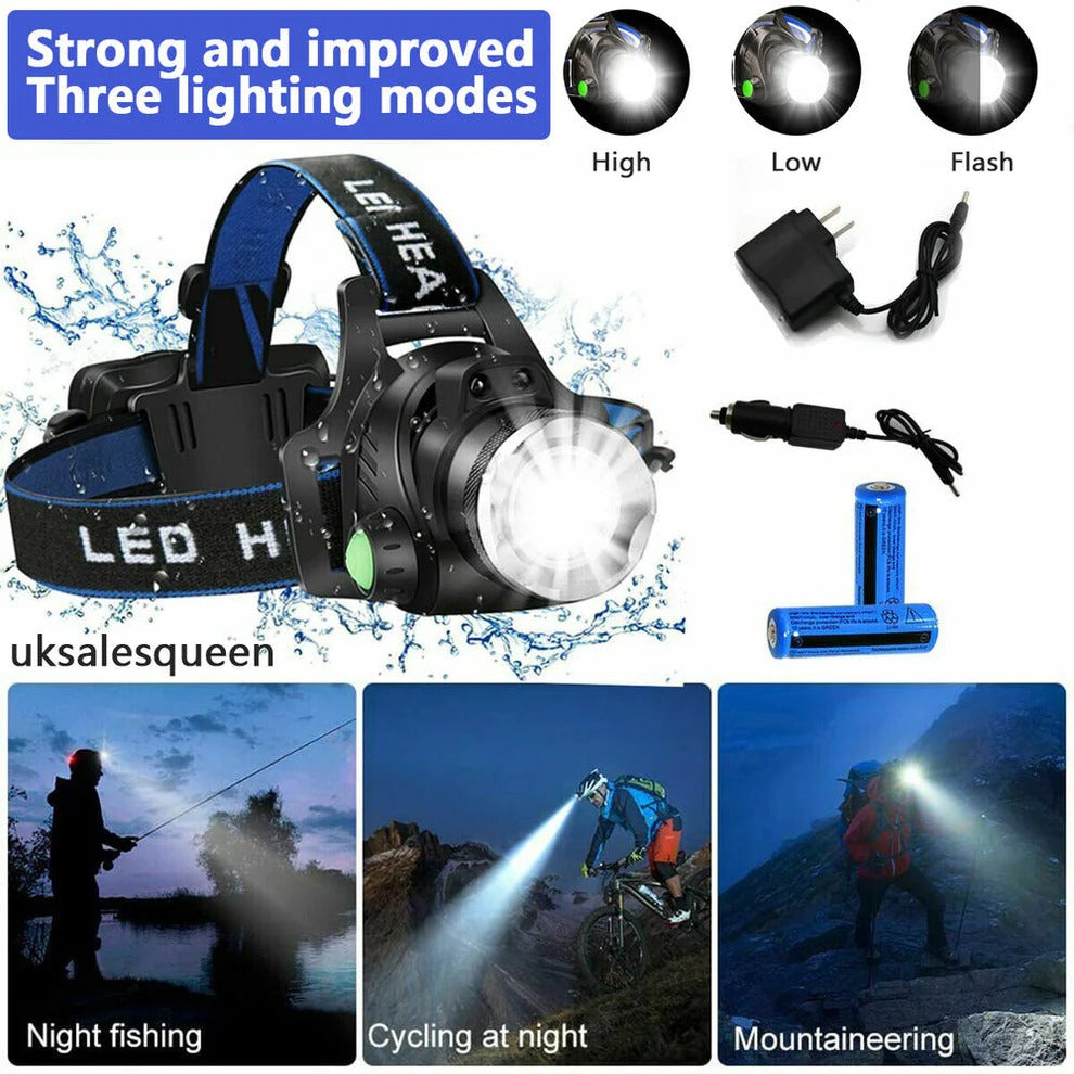 Rechargeable LED Headlamp 990000 Lumens Brightness