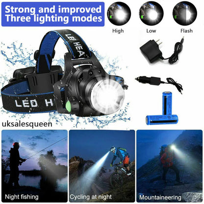 Rechargeable LED Headlamp 990000 Lumens Brightness