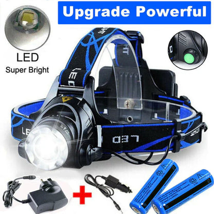 Rechargeable LED Headlamp Tactical Flashlight Zoomable