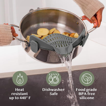 Silicone Clip-On Pasta Strainer Colander for Pots and Pans