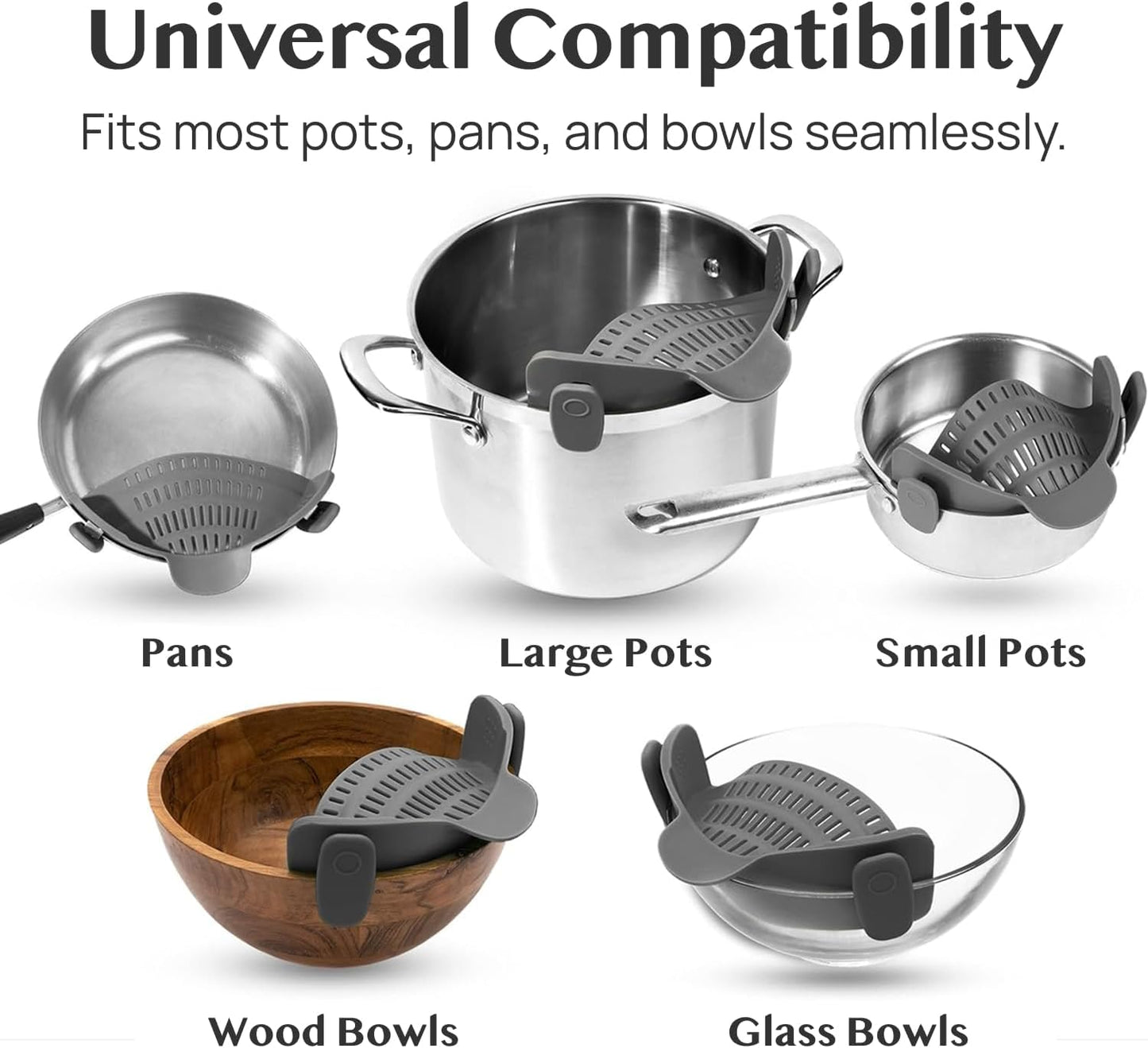 Silicone Clip-On Pasta Strainer Colander for Pots and Pans