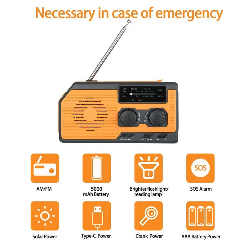 Solar Hand Crank Emergency Radio USB Flashlight