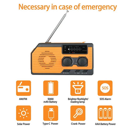 Solar Hand Crank Emergency Radio USB Flashlight