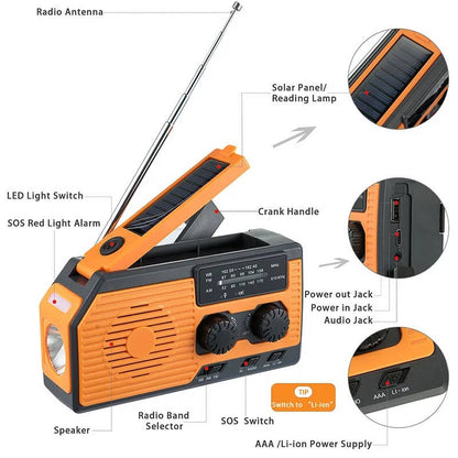 Solar Hand Crank Emergency Radio USB Flashlight