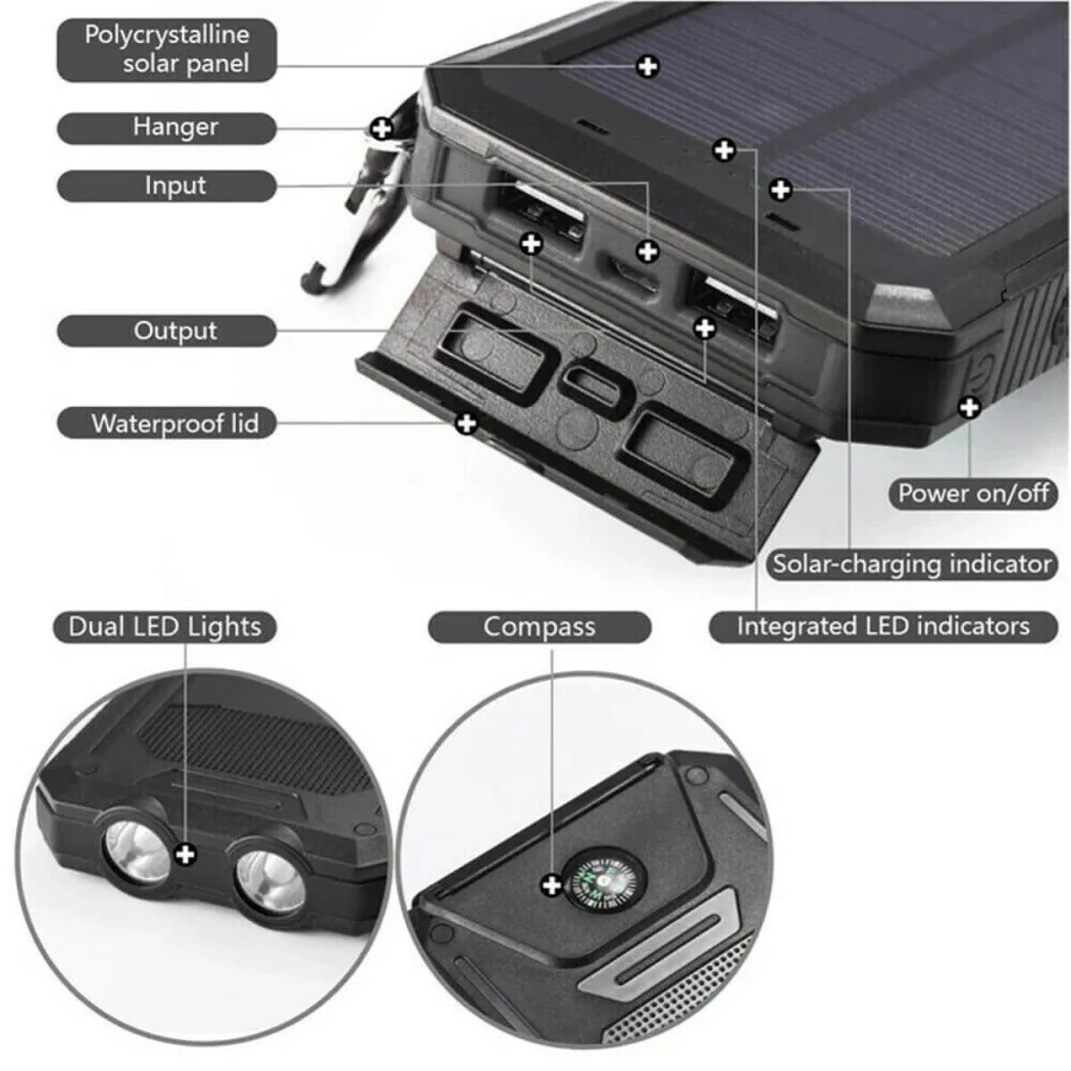 Solar Power Bank Charger Waterproof
