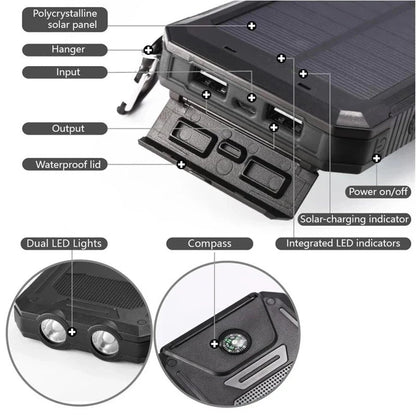Solar Power Bank Waterproof Charger Torch