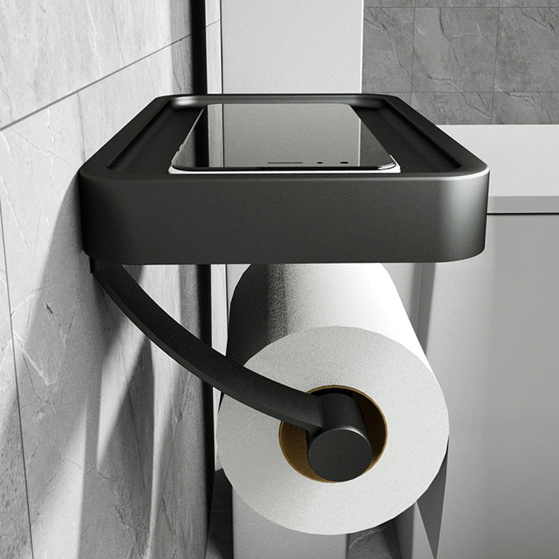 Toilet Roll Holder with Shelf Storage