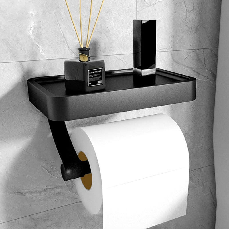 Toilet Roll Holder with Shelf Storage