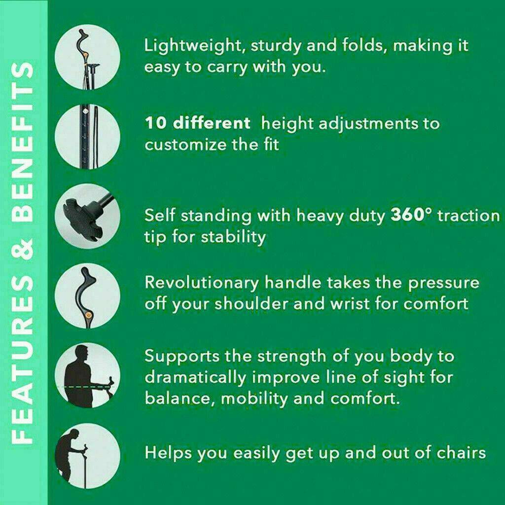 Walking Stick Adjustable Cane Ergonomic Grip Lightweight