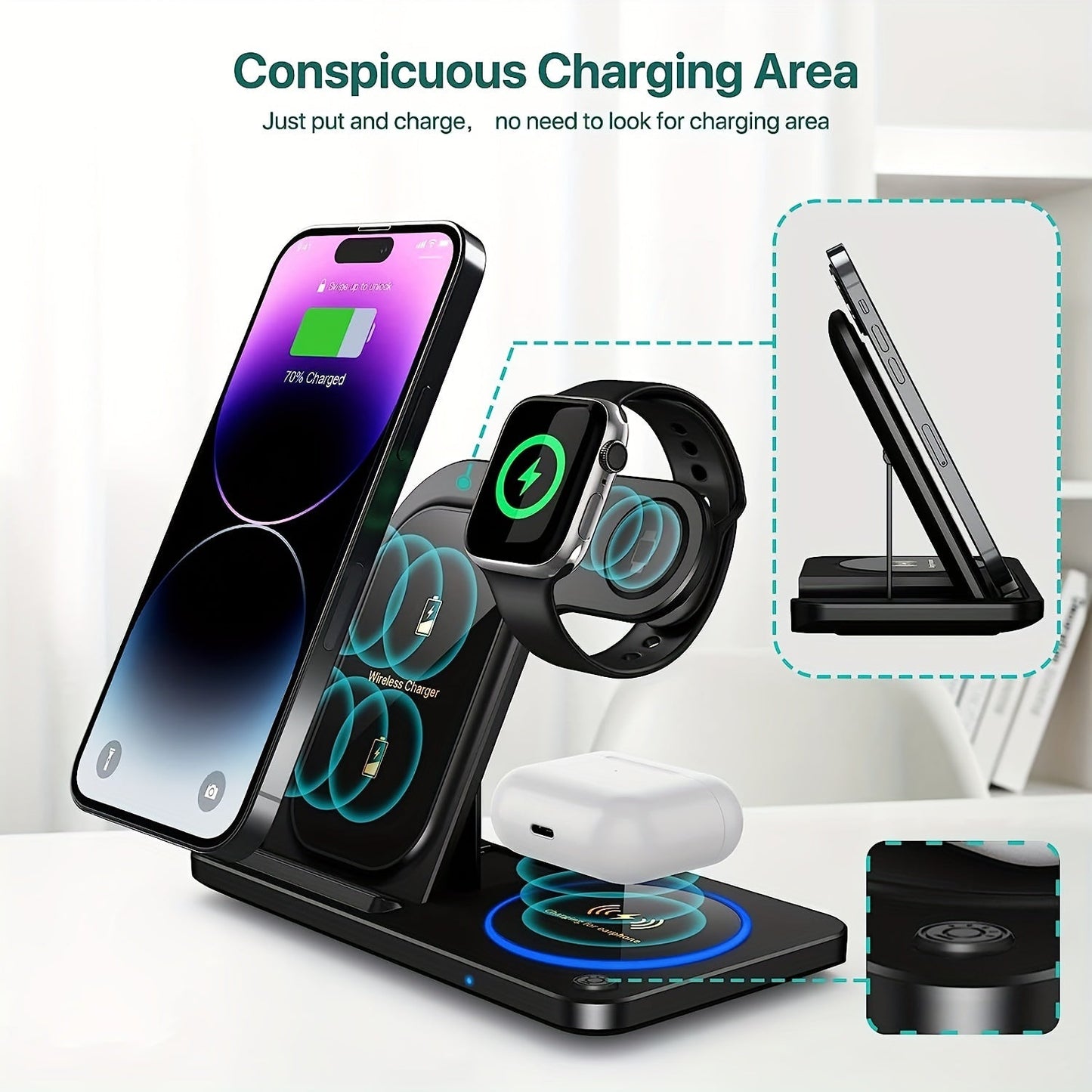 3 in 1 Wireless Charger Station for iPhone AirPods Apple Watch