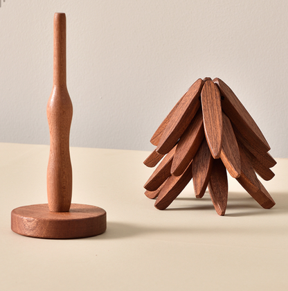 Wood Coasters Set Rustic Handmade Circular Table Accessories