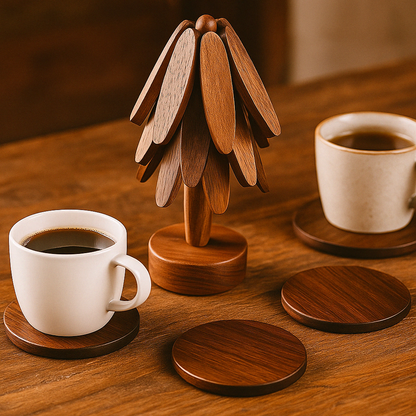 Wood Coasters Set Rustic Handmade Circular Table Accessories