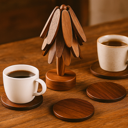 Wood Coasters Set Rustic Handmade Circular Table Accessories
