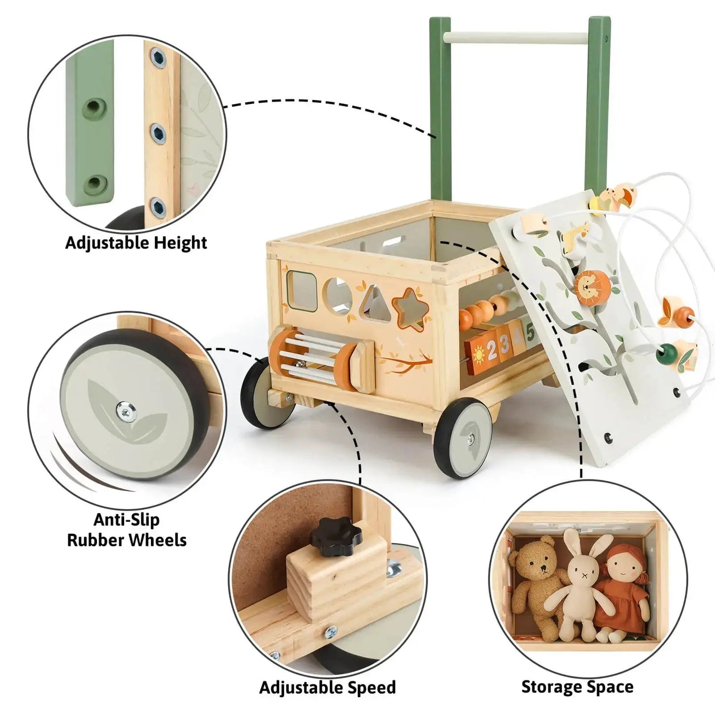 Adjustable Wooden Baby Push Walker